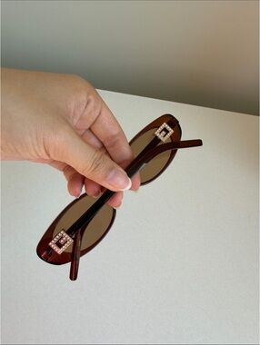 Brown Crystal Square Accent Sunglasses -